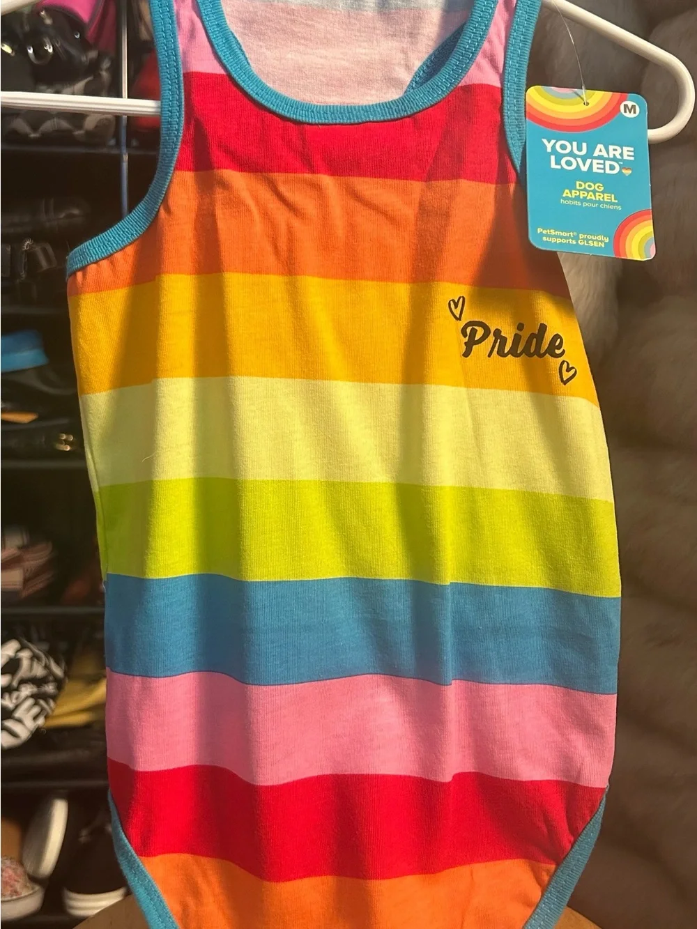 NWT SET OF 2: Dog Pride Rainbow Stripe & You Are Loved Tank Top Shirt Size M